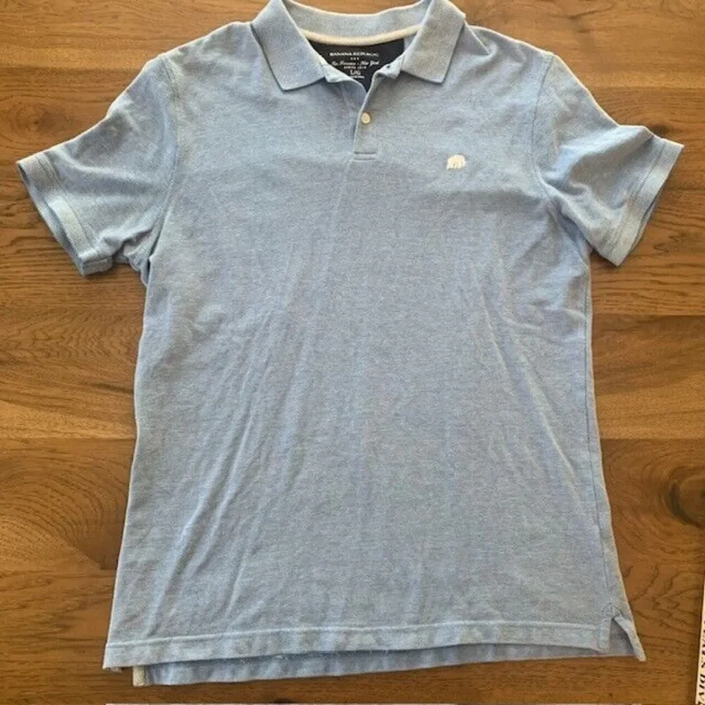 Banana Republic Polo Shirt Mens L Short‎ Sleeve Blue Collared Light Blue w/Logo